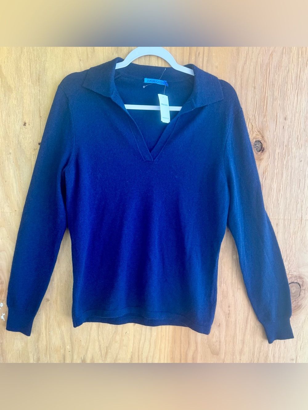 NWT J. McLaughlin Navy Merino Wool Blend Collared V-Neck Sweater Women’s Medium - Picture 2 of 6